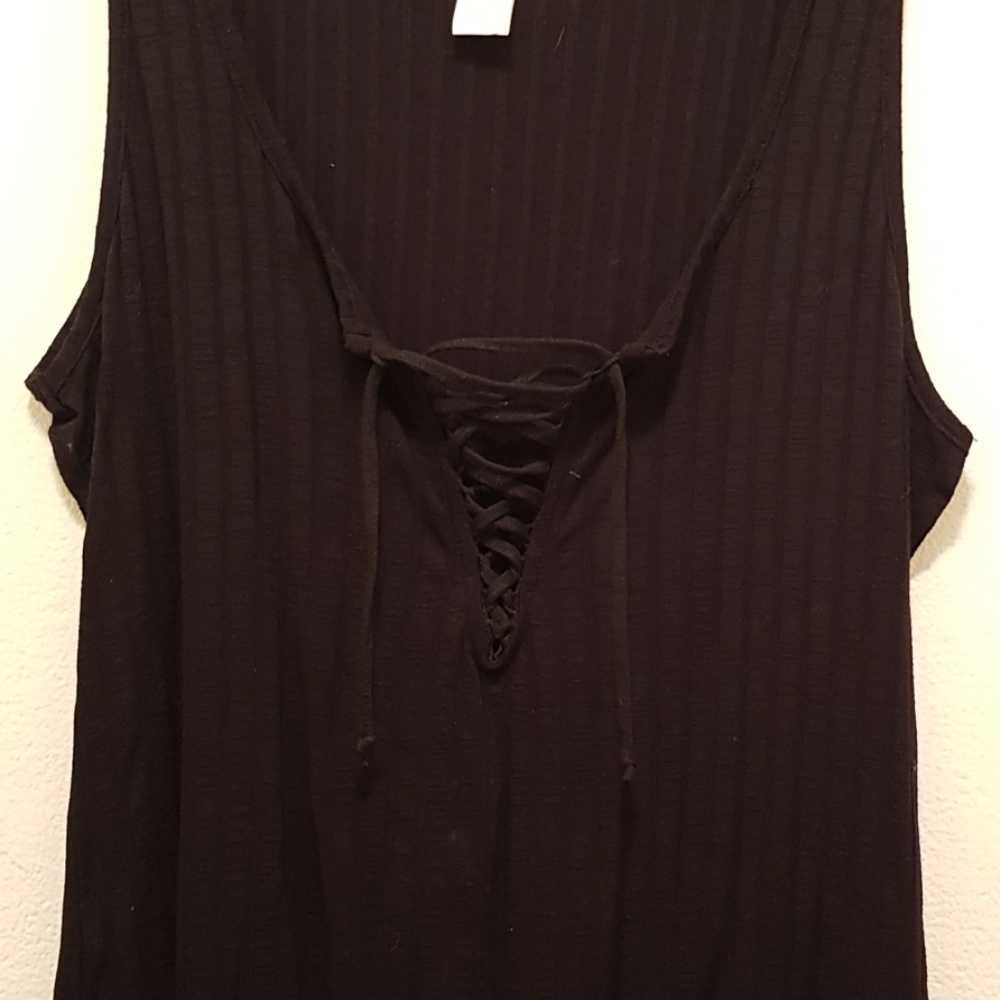 NWOT H&M Black Ribbed Tank Top Tie Neck